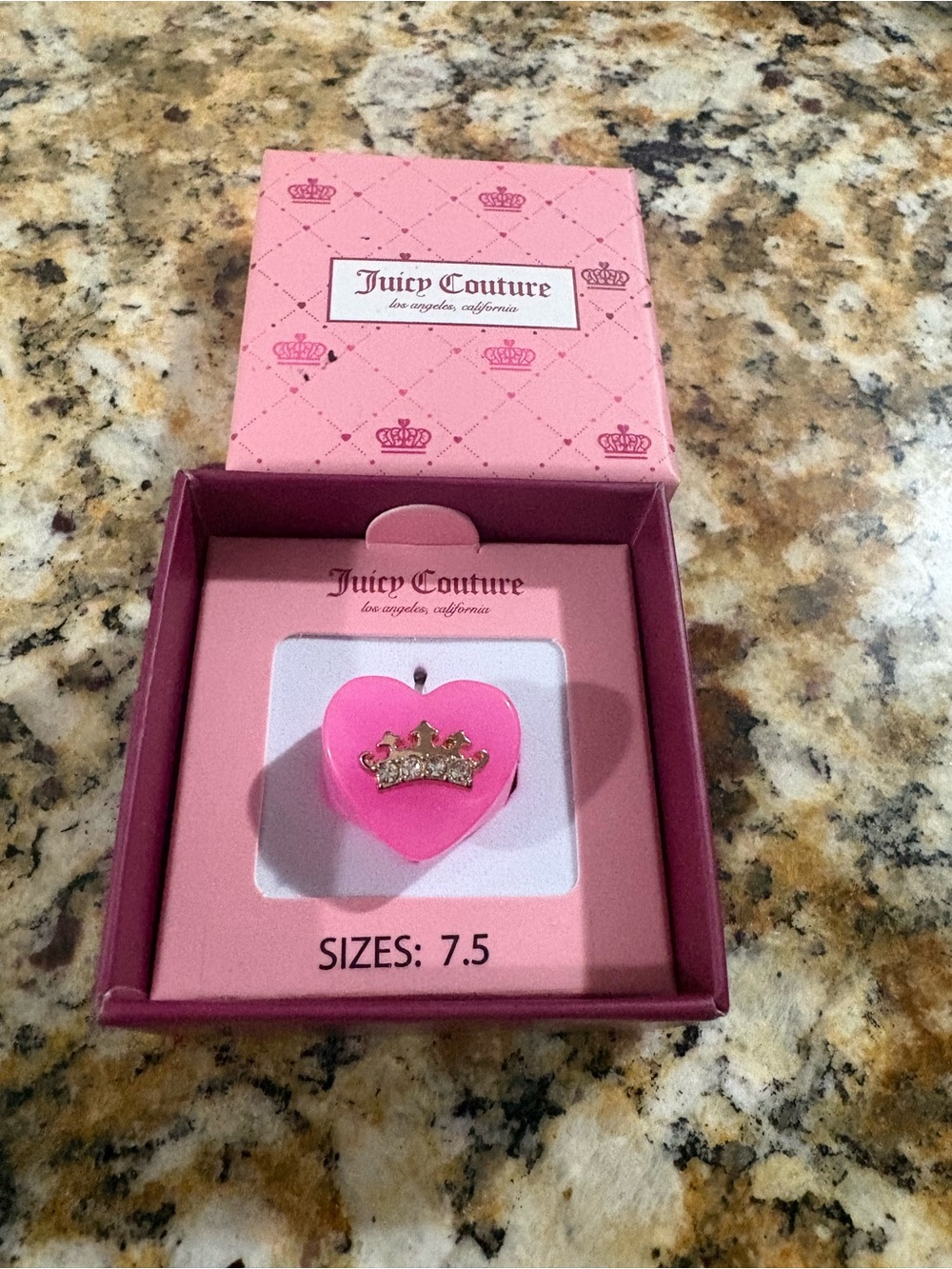 Juicy Couture Pink Heart Ring with Gold Crown Accent